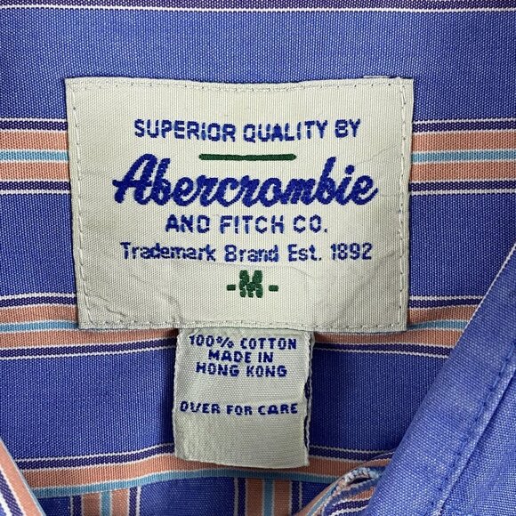 Vintage Abercrombie Mens Blue & Peach Muscle Fit Striped Button-Down Shirt Med - Picture 4 of 16